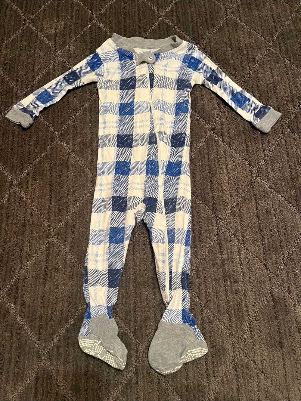 Burt's Bees Baby Blue Plaid One-Piece Footed Pajamas Size 6-9M